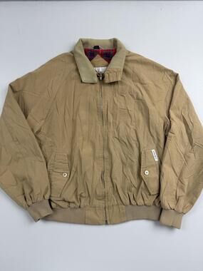 Windbreaker Brand Jacket Mens XL Beige Cotton Blend Plaid Flannel Lined Bomber